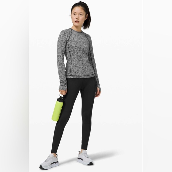 Lululemon Runderful Long Sleeve Size 10 Scattered Herringbone Black White - Picture 1 of 13